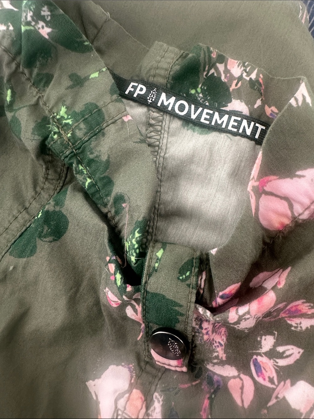 FP Movement Mesmerize Me Green Floral Cargo Pants with Pink Accents - Picture 10 of 11